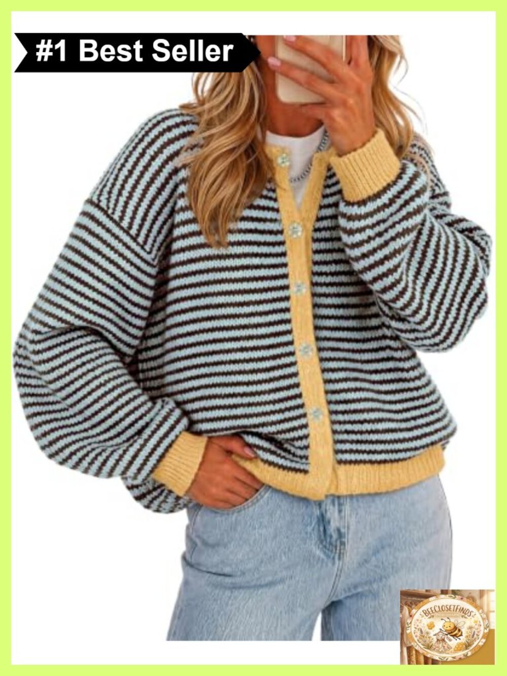 Striped Cardigan Sweater Long Sleeve Button Up Knit Top